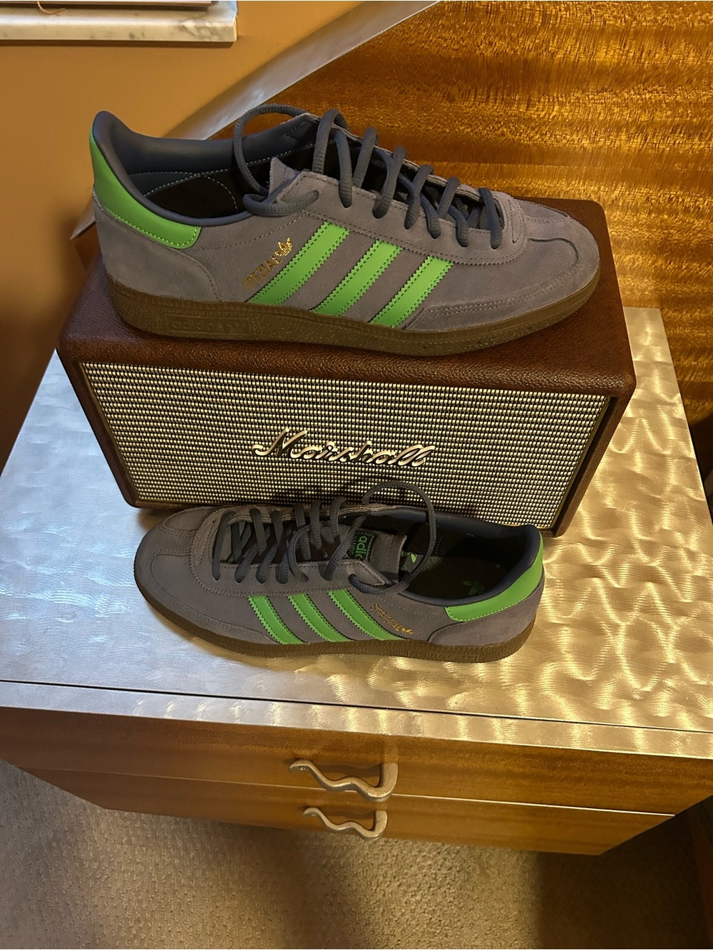 Adidas Speziale Men’s Gray Suede Sneakers with Green Stripes